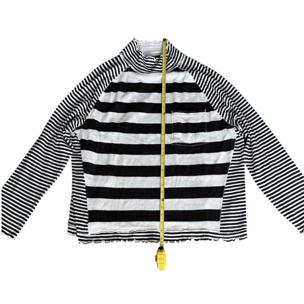 Free People We The Free Punk Playful Striped Tee Mock Neck Top Black Ivory L - Picture 4 of 9